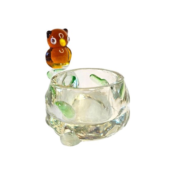unbranded Other - Vintage Small Brown Glass Owl Over Nest Ring Trinket Dish - 2.25" Tall